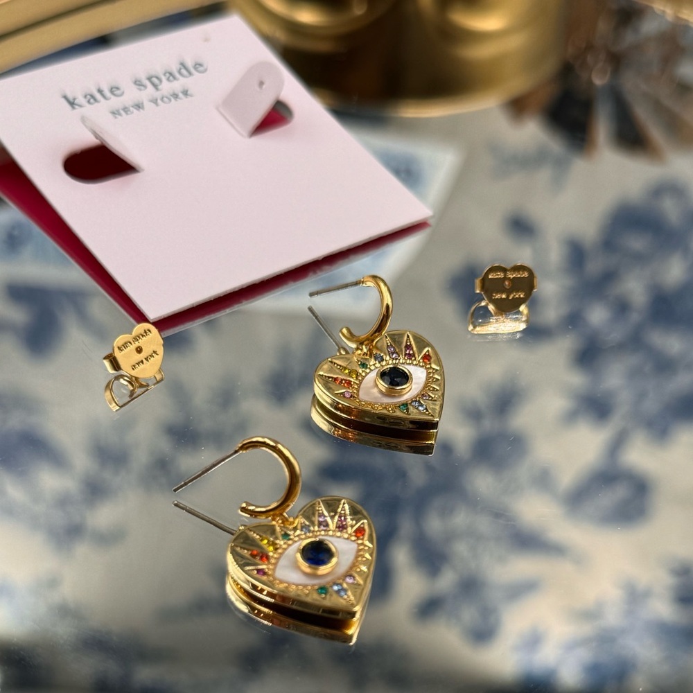 🆕 KATE SPADE 🧿 NWT Evil Eye Huggie Drop Earrings - Picture 7 of 16